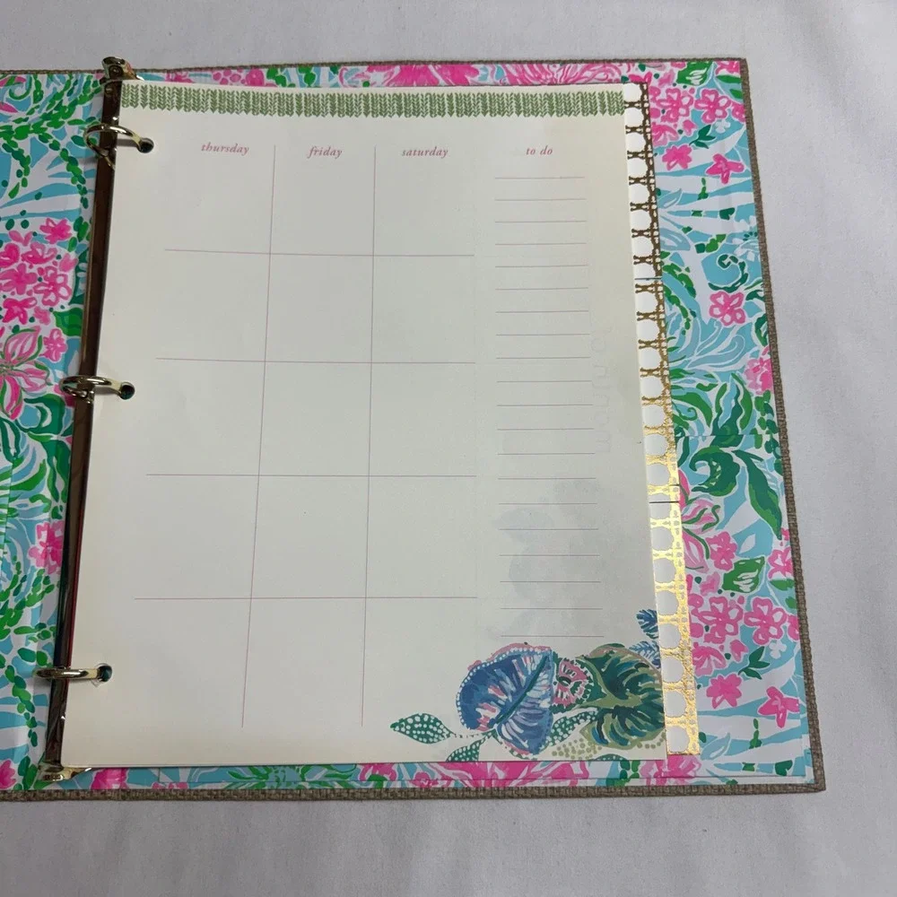 Lilly Pulitzer Large Agenda Planner‎ Binder Floral Gold Ring 12x10 Refillable